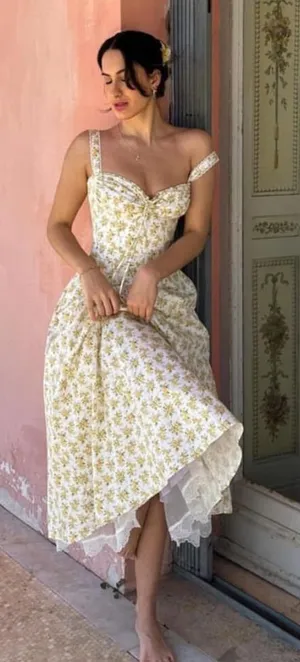 House of CB Rosalee White Vintage Floral Print Cotton Bustier Sundress XS thumbnail 1