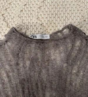 ZARA Grey Open Knit Sweater thumbnail 3