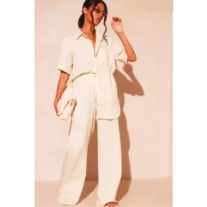 NWT Pretty Little Thing Tall Stone Linen Extreme Wide Leg Pants Trousers Medium thumbnail 3