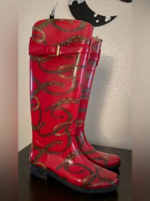 Lauren Ralph Lauren Rossalyn II Red Chain Print Rain Boots | Equestrian Style thumbnail 3