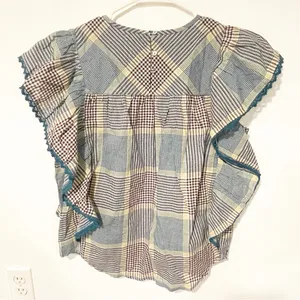 WORLD MARKET Size Small/Medium Plaid Ruffle‎ PATCHWORK TOP NEW thumbnail 5