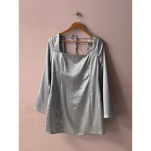 Wild Fable Silver Satin Bell Sleeve A-Line Mini Dress Size M thumbnail 10