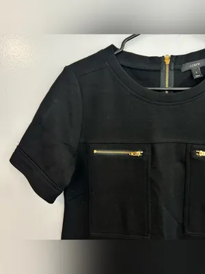 J. Crew Black Wool Blend Short Sleeve Retro Zipper Mini Shift Dress Size 2 thumbnail 5