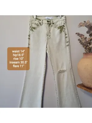 Sam Edelman Bay Flare Jeans Moss Green & Sand Sz 28 Grunge thumbnail 3
