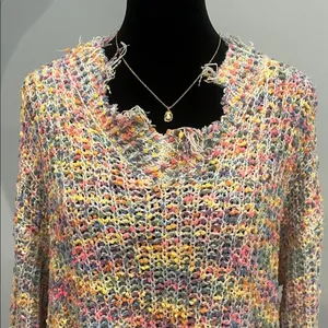 Multicolor Knit Women's Sweater ripped look pastel colors thumbnail 2