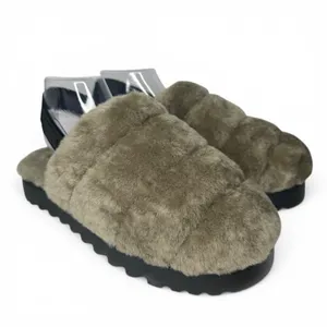 New UGG Super Fluff Slippers Sz 11 Logo Strap Shoes 1121751 Australian Lambs Fur thumbnail 4