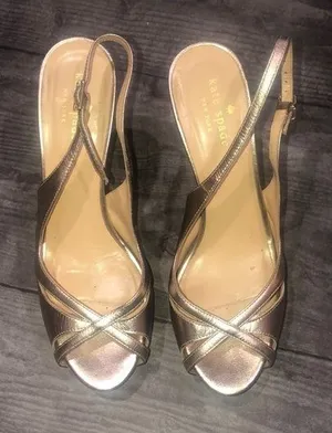Kate spade light gold open toed heels thumbnail 1