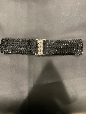 Black sequin belt with silver buckle thumbnail 5