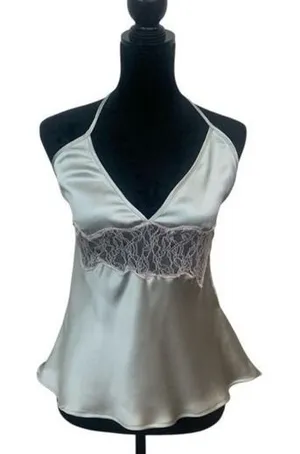 Zara Women's XL Camisole Silver Pastel Pink Dainty Lace Trim Y2K Whimsical Fairy thumbnail 1