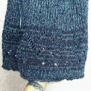 Pilcro Women Medium Marled Blue Cotton Knit Racerback Tank Top Pointelle Italy thumbnail 8