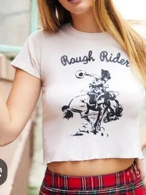 O J. Galt Rough Rider White Graphic Crop Tee OS thumbnail 1