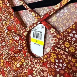 Planet Gold Floral Long Sleeve Criss Cross Crop Top Burnt Henna Medium Bohemian thumbnail 3