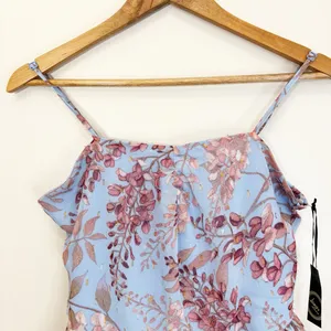 Liberty Love Blue Floral Tiered Ruffle Mini Dress Whimsical Boho Chic Size L thumbnail 2