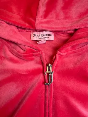 Juicy Couture Hot Pink/silver Velour Zip-Up Y2K Hoodie‎ Size L thumbnail 4