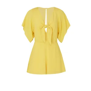 Louna Tie Romper Women's XL Yellow Mustard Short Flutter Sleeve V-Neck RTR thumbnail 10