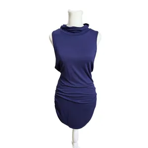 Navy Sleeveless Ruched Turtleneck Tunic L Minimalist Office thumbnail 2