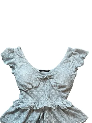 Gray Lace Babydoll Top Ruffles Bow Romantic Cottage Romantic Feminine thumbnail 3