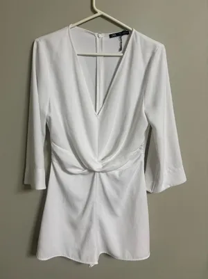 Zara White Jumpsuit Romper Size Medium 8-10 New Flaw Bridal Graduation Shower thumbnail 1