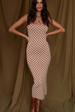 12th tribe brown checkered dress size small #89 thumbnail 1