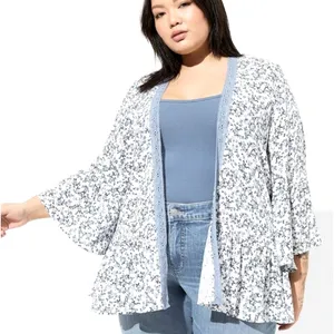 Torrid Ditsy Blue Roses Gauze Floral Kimono 3 NWT thumbnail 1