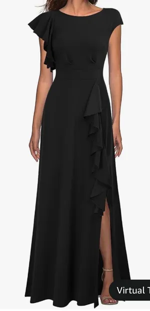 WOOSEA Womens Black High Split Ruffle Bodycon Evening Gown Dress Size S NWT thumbnail 1