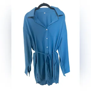 Blue Button Down Romper Dress with Built thumbnail 2