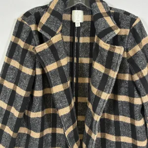 Joie Womens M Black Tan Plaid Wool Blend Open Front Blazer Jacket thumbnail 9