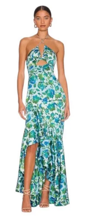 Amur Edie Floral Ruffle Cascade Halter Maxi Dress thumbnail 1