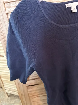 FINAL MARKDOWN Navy Scoop Neck Short Sleeve Knit Top Medium thumbnail 3
