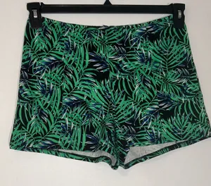PINK Victoria's Secret Green Leaf‎ Print High Waist Shorts Back Zipper L thumbnail 1