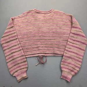 Elan Womens Striped Cropped Sweater Pink Purple SWS10899‎ Drawstring Hem Size M thumbnail 7