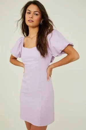 Altar’d State Light Purple Linen Blend‎ Puff Sleeve Dress thumbnail 1