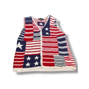 Northern Isles American‎ Flag Patchwork Knit Stripe Knit Vest Medium Patriotic thumbnail 3