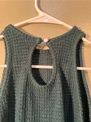 Women’s Size Medium Sleeveless Bodycon Mini Dress Dark Green High Neck Keyhole thumbnail 11