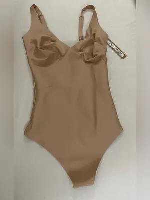 SKIMS NWT Core Sculpt Plunge Thong Bodysuit Clay Tan Color Size L thumbnail 3