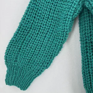 Handmade Chunky Knit Sweater Women XL Teal Turquoise Oversized Balloon Sleeve thumbnail 6