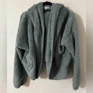 Blue hooded cropped Sherpa jacket thumbnail 1