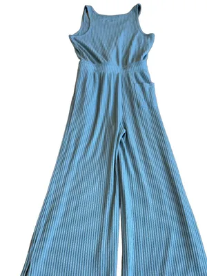 Spiritual Gangster Dusty Blue Ribbed Wide Leg Jumpsuit Racerback X-Small Women's thumbnail 9
