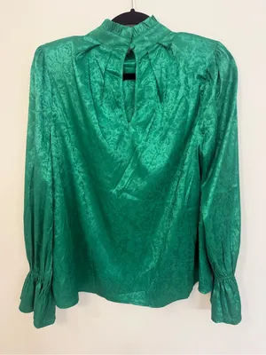 VICI- Green Floral Jacquard High-Neck Blouse - Women Tops size Medium thumbnail 2
