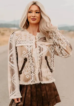 NWT NanaMacs Boho Fringe Jacket with Geometric Patterns thumbnail 1