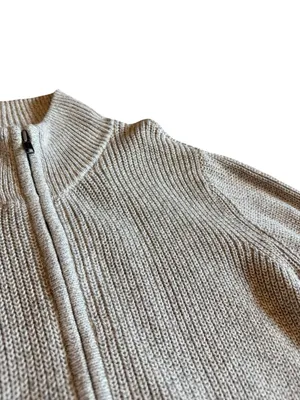 L.L. Bean Zip-Down Cardigan Sweater Ribbed Stretch Light Grey Size Large Women's thumbnail 6