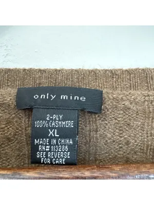 Only Mine Cashmere Sweater Womens XL Brown Cable Knit Henley 2-Ply Soft Pullover thumbnail 3