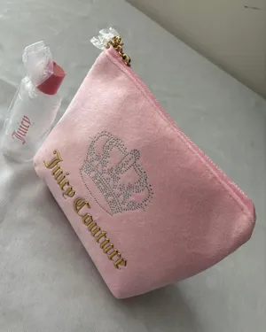 Juicy Couture Pink Velour Rhinestone Crown Cosmetic Pouch Bag thumbnail 1