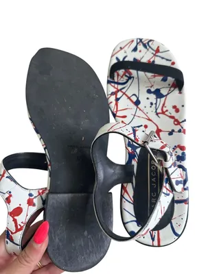 MARC JACOBS Paint Splatter White Blue Red Leather Sandals Size 7.5 / 37.5 thumbnail 7