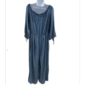 Magnolia‎ Skye NWT Boho Off-Shoulder Jumpsuit with Tie Sleeves Blue Chambray L thumbnail 3
