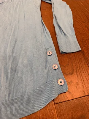J. Crew Light Blue V-Neck Button-Side Sweater Medium - C1-601 thumbnail 5