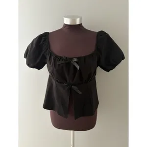 Riley & James Milkmaid Top Size Large Black Bows Puff Sleeve Whimsigoth Fairy thumbnail 2