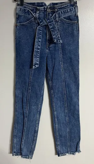 Abercrombie & Fitch Jeans Women 00 24 Blue A&F‎ Mom Jean High Waist Belted Fray thumbnail 1