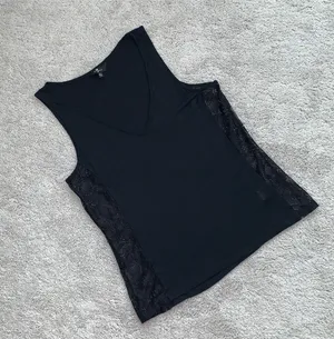 7 For All Mankind Black Sheer Tank Top Lace M thumbnail 1