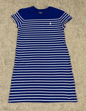 Polo Ralph Lauren Tee Shirt Dress Womens Medium Striped Blue White Nautical thumbnail 1